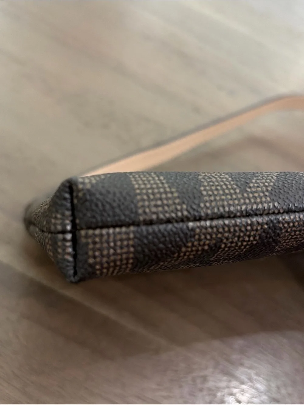 Michael Kors Brown and Tan MK Logo Wristlet with Gold Plate